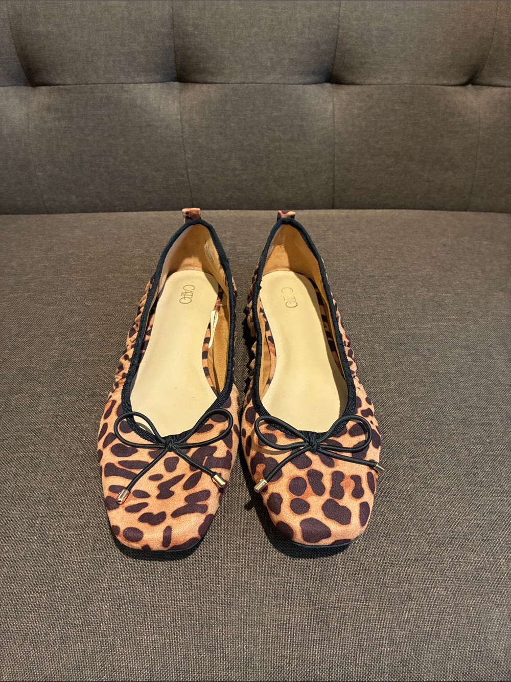Cato Leopard Print Ballet Flats in Tan and Dark Brown
